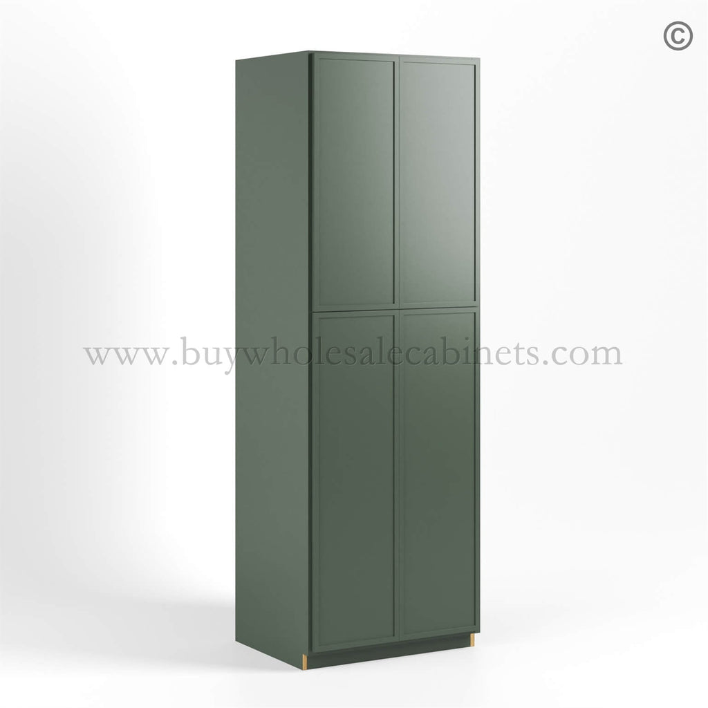 Slim Shaker Green Tall Pantry Cabinet 4 Doors
