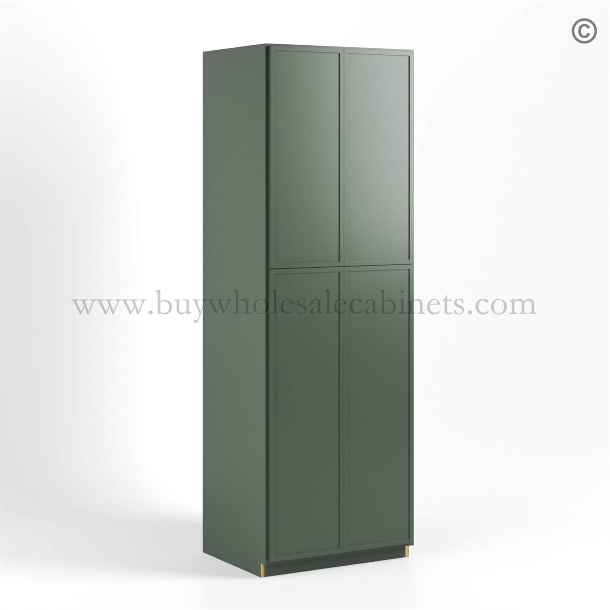 Slim Shaker Green Tall Pantry Cabinet 4 Doors