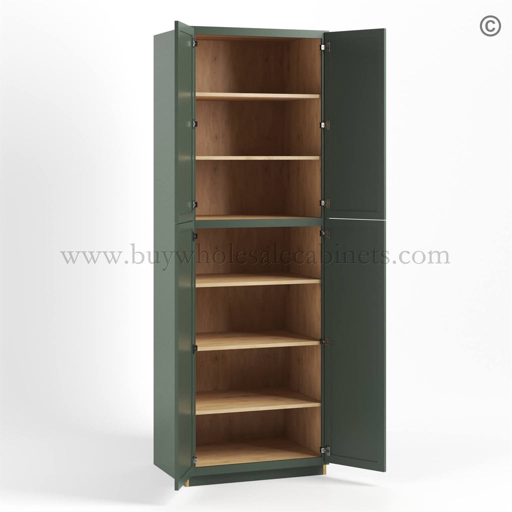 Slim Shaker Green Tall Pantry Cabinet 4 Doors