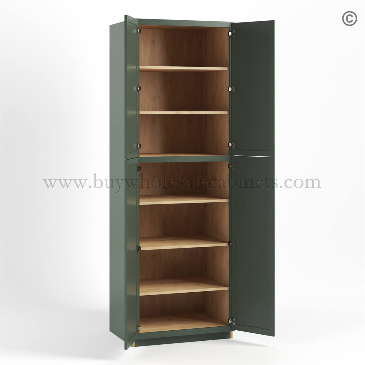 Slim Shaker Green Tall Pantry Cabinet 4 Doors