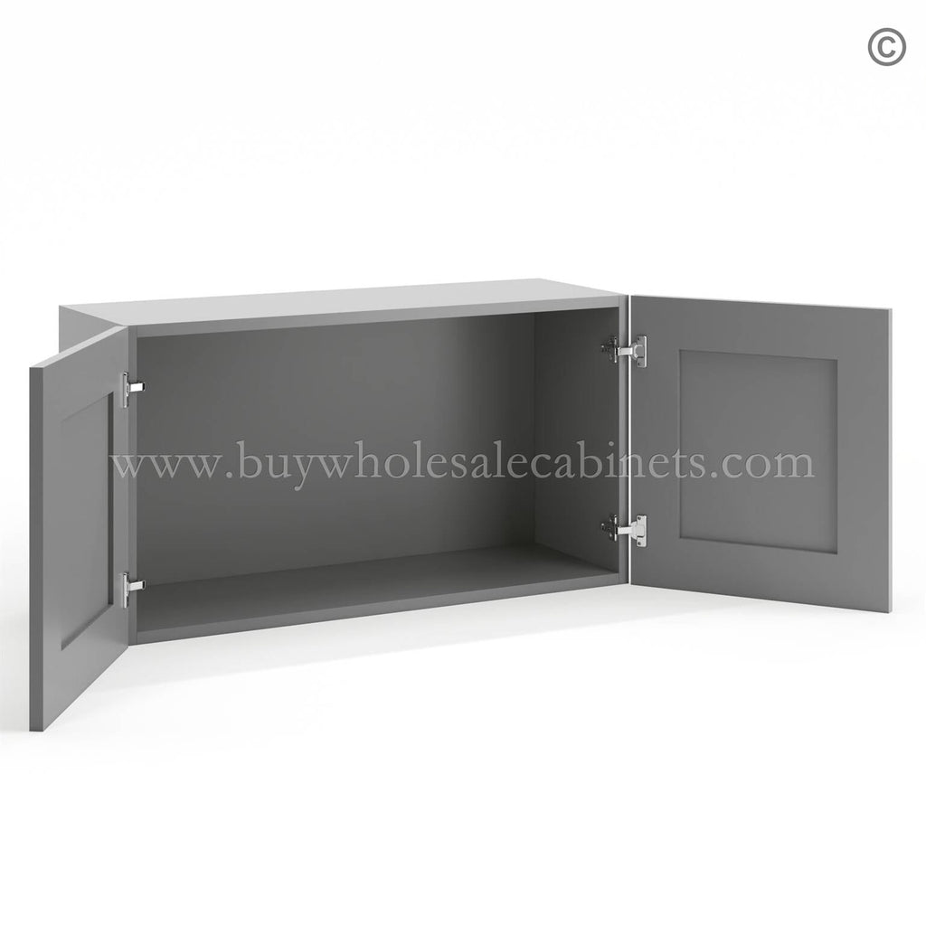 Frameless Graphite Gray Deep Wall Cabinet – 2 Doors No Shelf – 12″D, 36″W