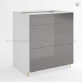 Frameless Gloss Gray Three Drawer Base Cabinet
