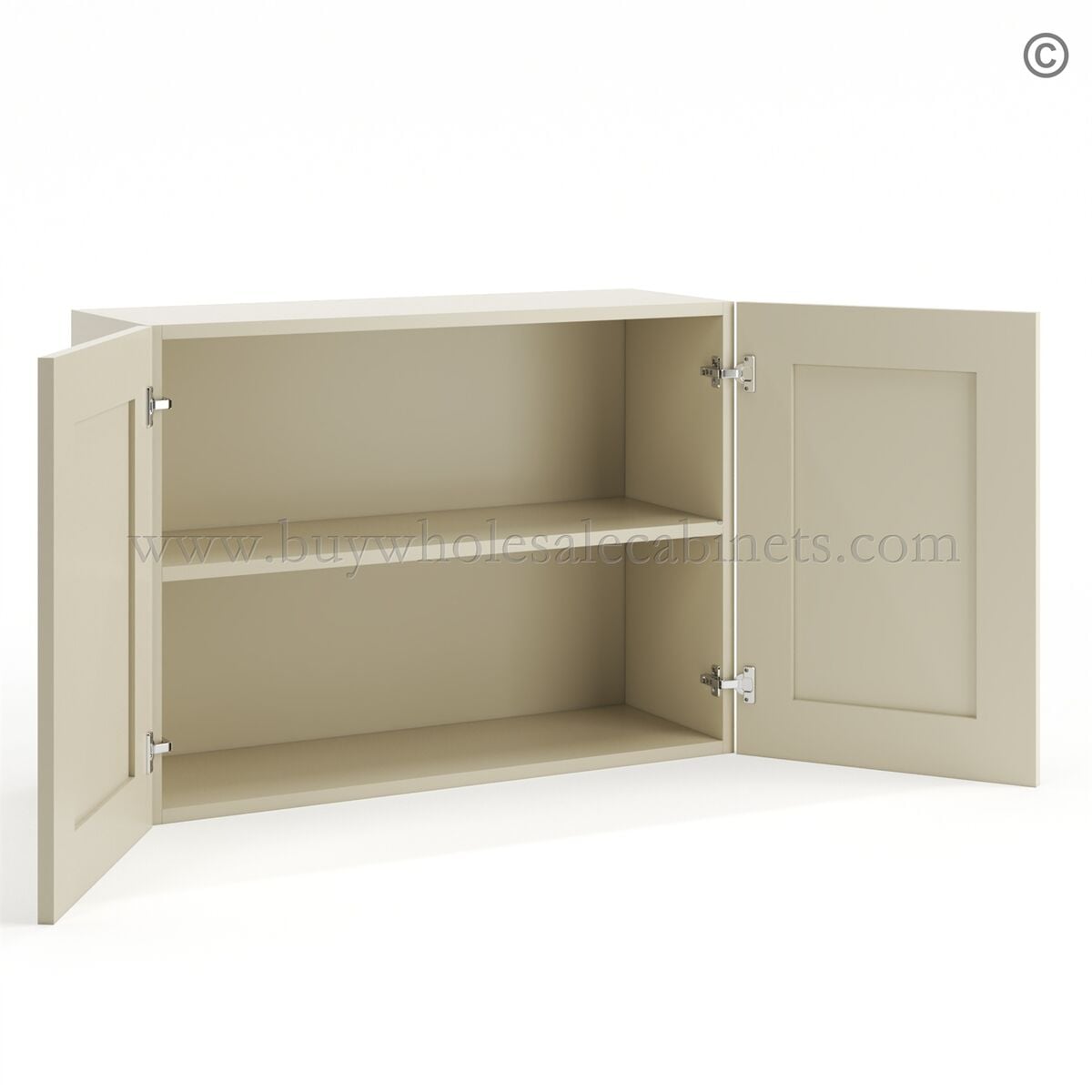 Frameless Ivory White 12″ Deep Wall Cabinet – 2 Doors No Shelf