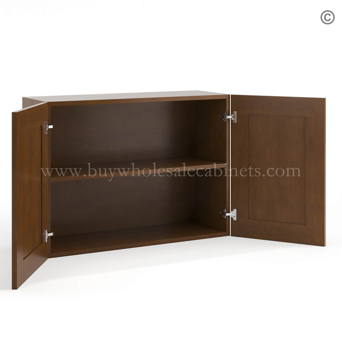 Frameless Classic Chestnut 12″ Deep Wall Cabinet – 2 Doors 1 Shelf