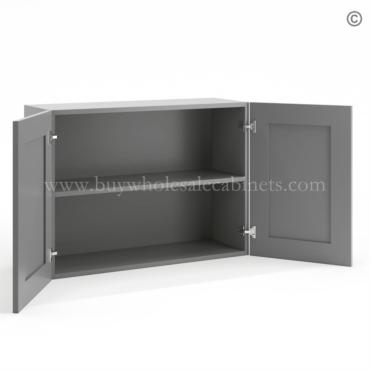 Frameless Graphite Gray 12″ Deep Wall Cabinet – 2 Doors 1 Shelf