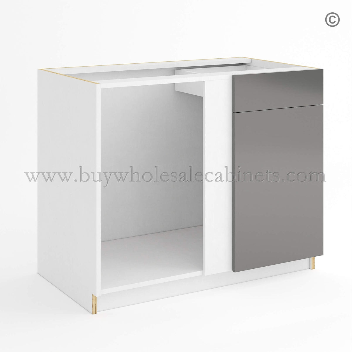 Frameless Gloss Gray Blind Corner Base Cabinet (Reversible Door)