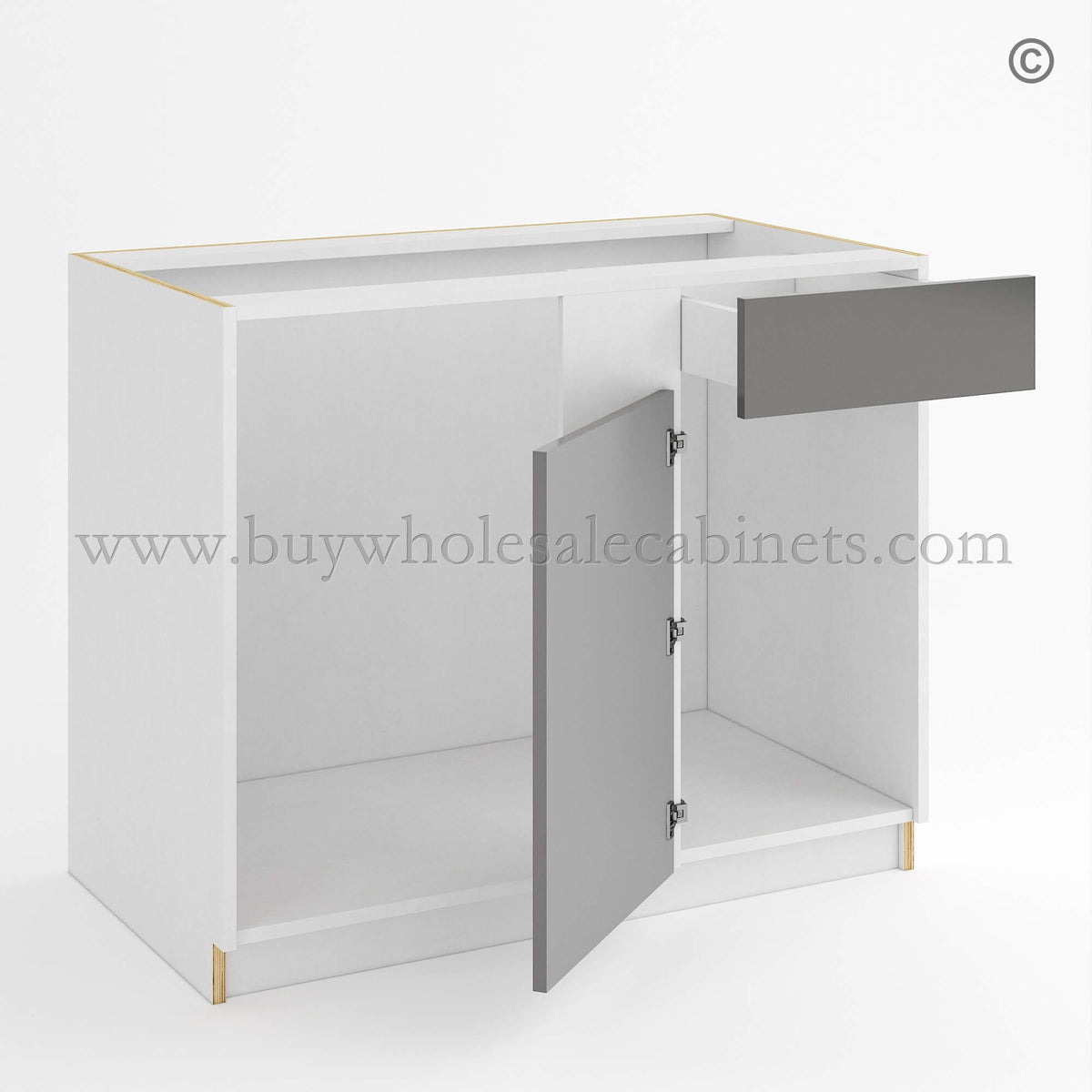 Frameless Gloss Gray Blind Corner Base Cabinet (Reversible Door)