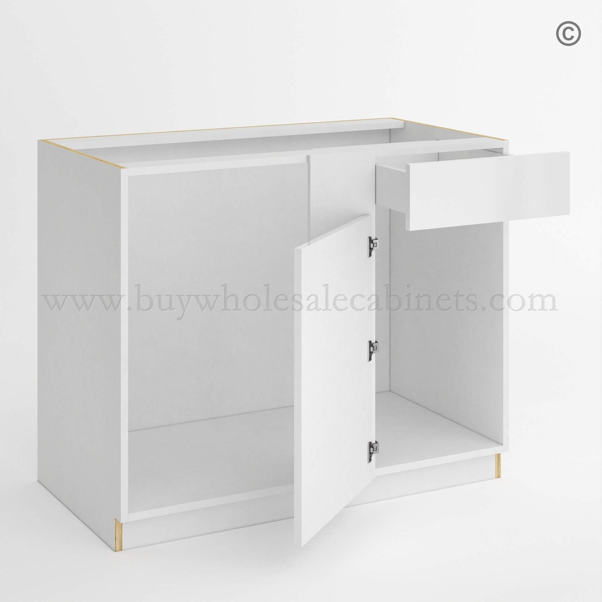 Frameless Gloss White Blind Corner Base Cabinet (Reversible Door)