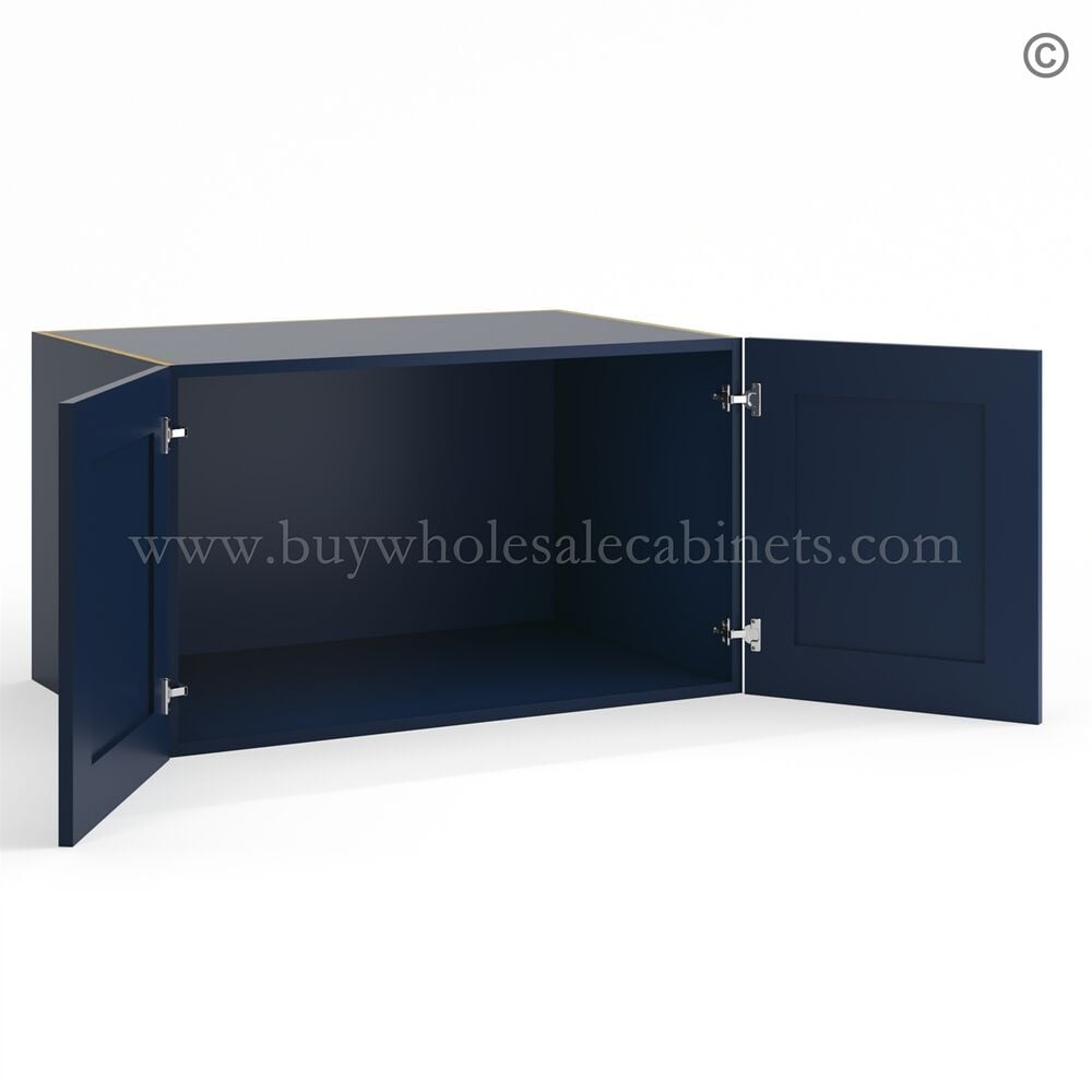 Frameless Oxford Blue Deep Wall Cabinet – 2 Doors No Shelf – 12″D, 36″W