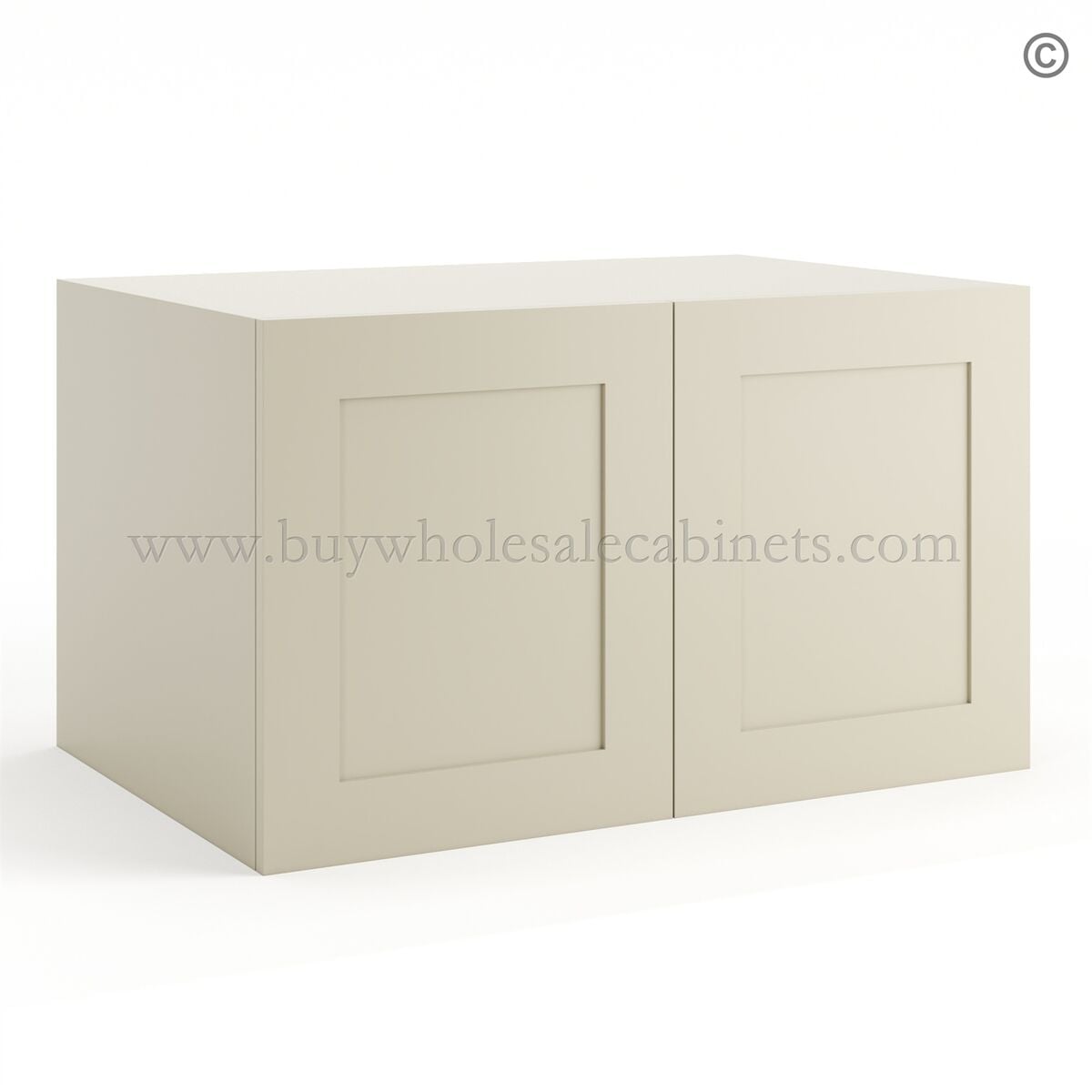 Frameless Ivory White 24″ Deep Wall Cabinet – 2 Doors No Shelf