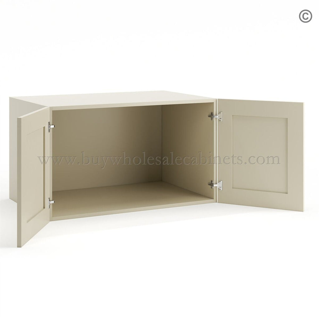 Frameless Ivory White 24″ Deep Wall Cabinet – 2 Doors No Shelf