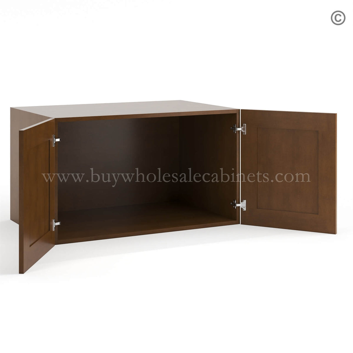 Frameless Classic Chestnut 24″ Deep Wall Cabinet – 2 Doors No Shelf