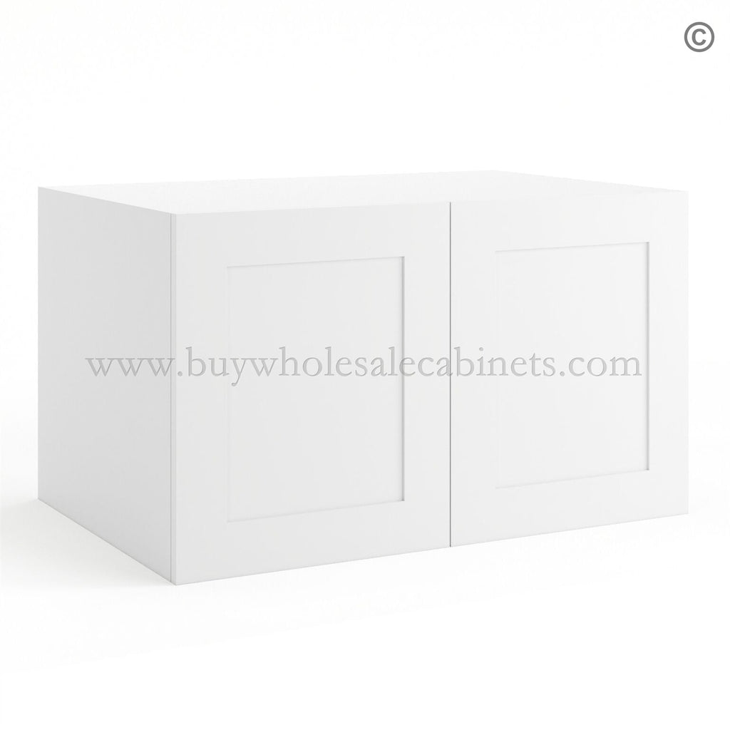 Frameless Modern White Shaker 24″ Deep Wall Cabinet – 2 Doors No Shelf