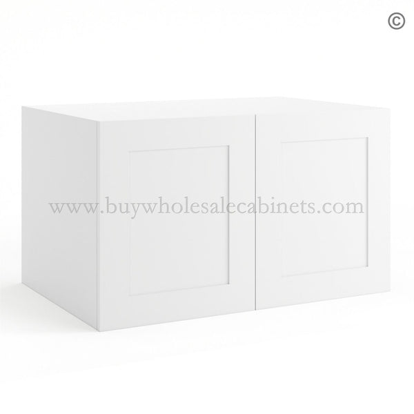Frameless Modern White Shaker 24″ Deep Wall Cabinet – 2 Doors No Shelf