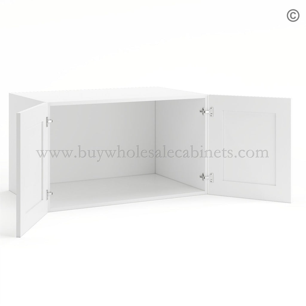 Frameless Modern White Shaker 24″ Deep Wall Cabinet – 2 Doors No Shelf
