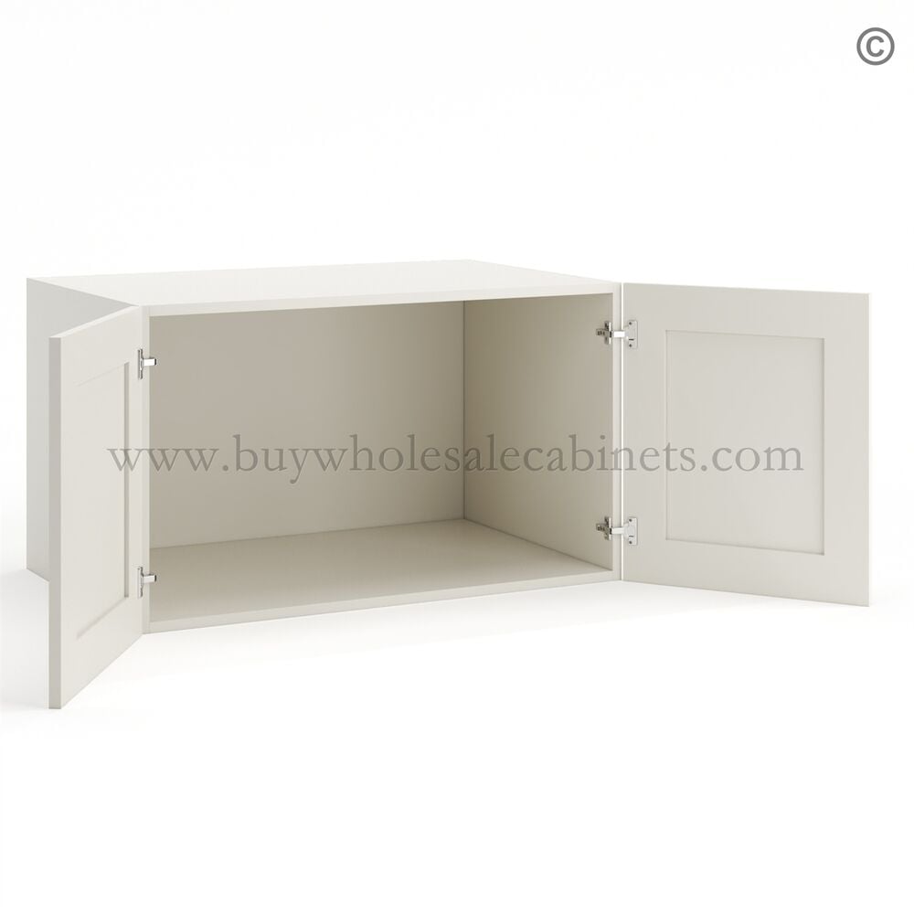 Frameless Pearl White 12″ Deep Wall Cabinet – 2 Doors No Shelf