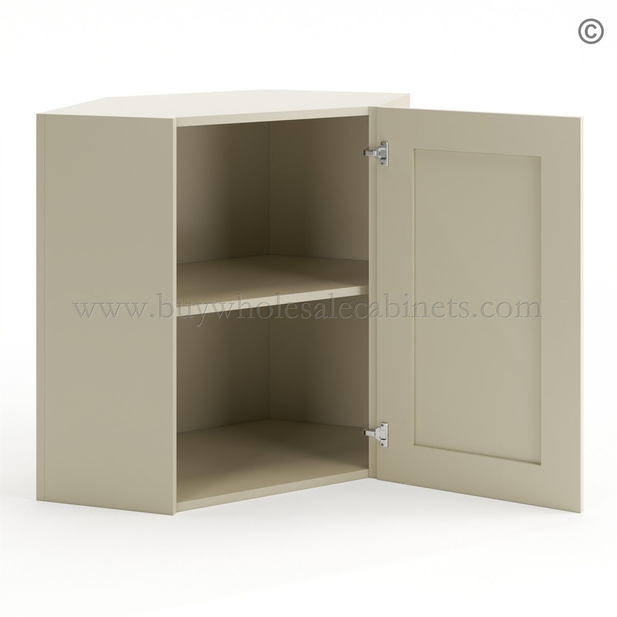 Frameless Ivory White 24″ Wide Wall Diagonal Door – 1 Door, 1 Shelf