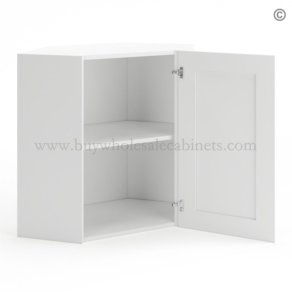 Frameless Modern White Shaker 24″ Wide Wall Diagonal Door – 1 Door, 1 Shelf