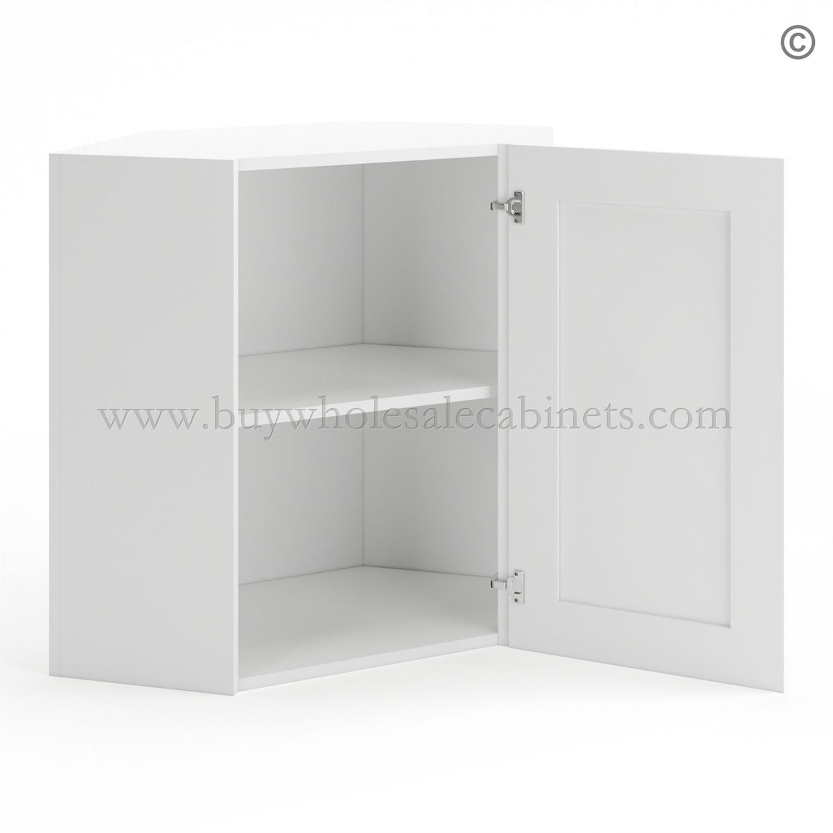 Frameless Modern White Shaker 24″ Wide Wall Diagonal Door – 1 Door, 1 Shelf