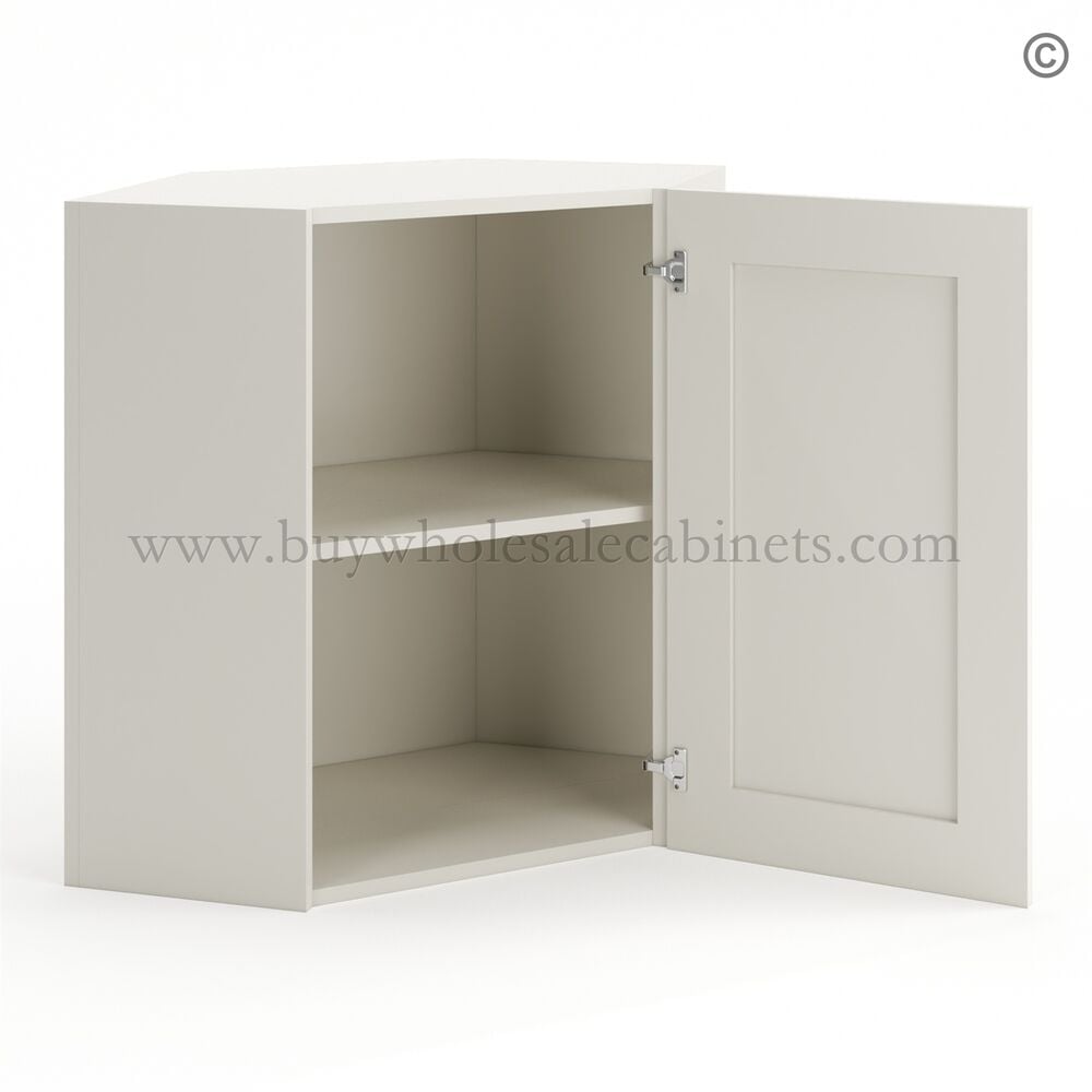 Frameless Pearl White 24″ Wide Wall Diagonal Door – 1 Door, 1 Shelf
