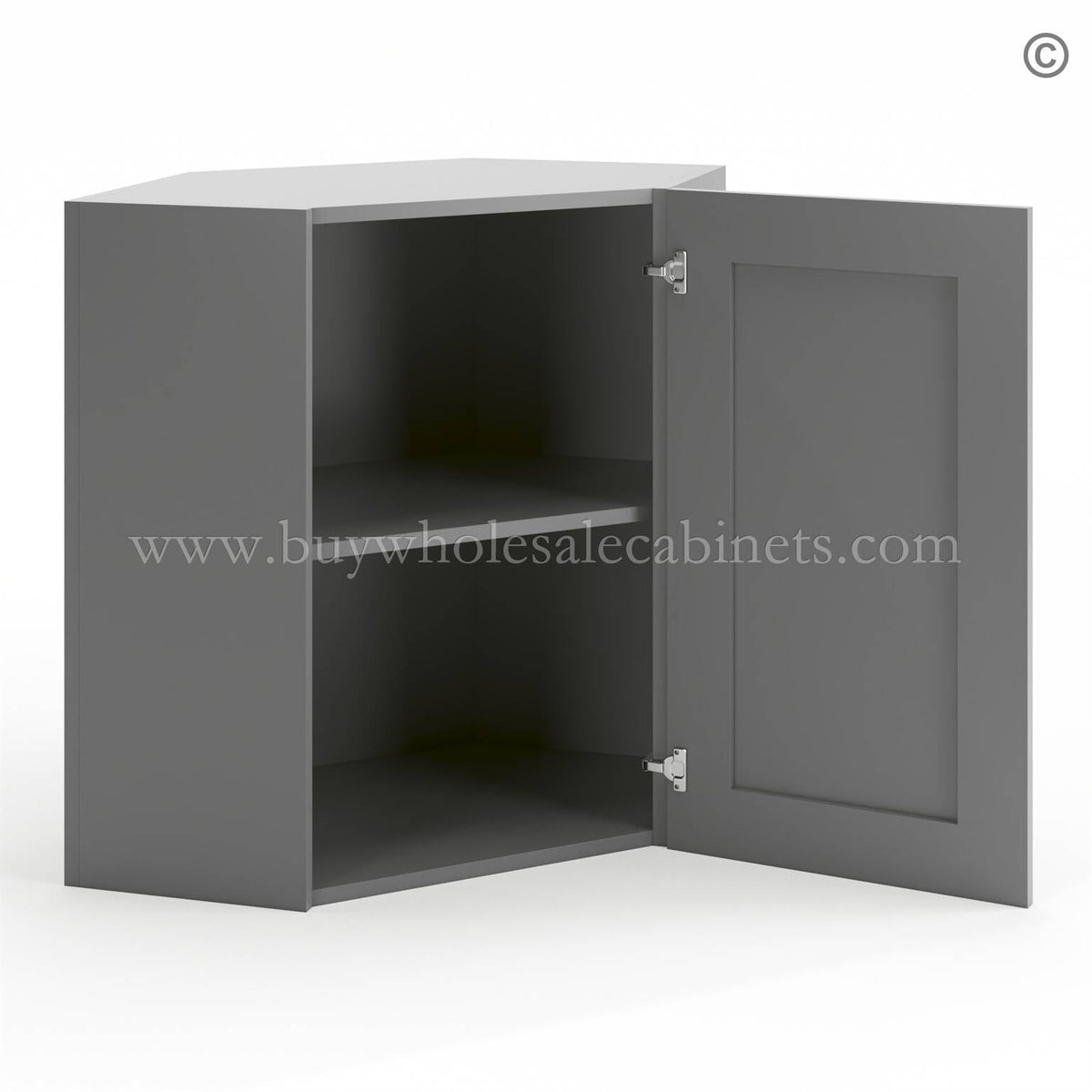 Frameless Graphite Gray 24″ Wide Wall Diagonal Door – 1 Door, 1 Shelf