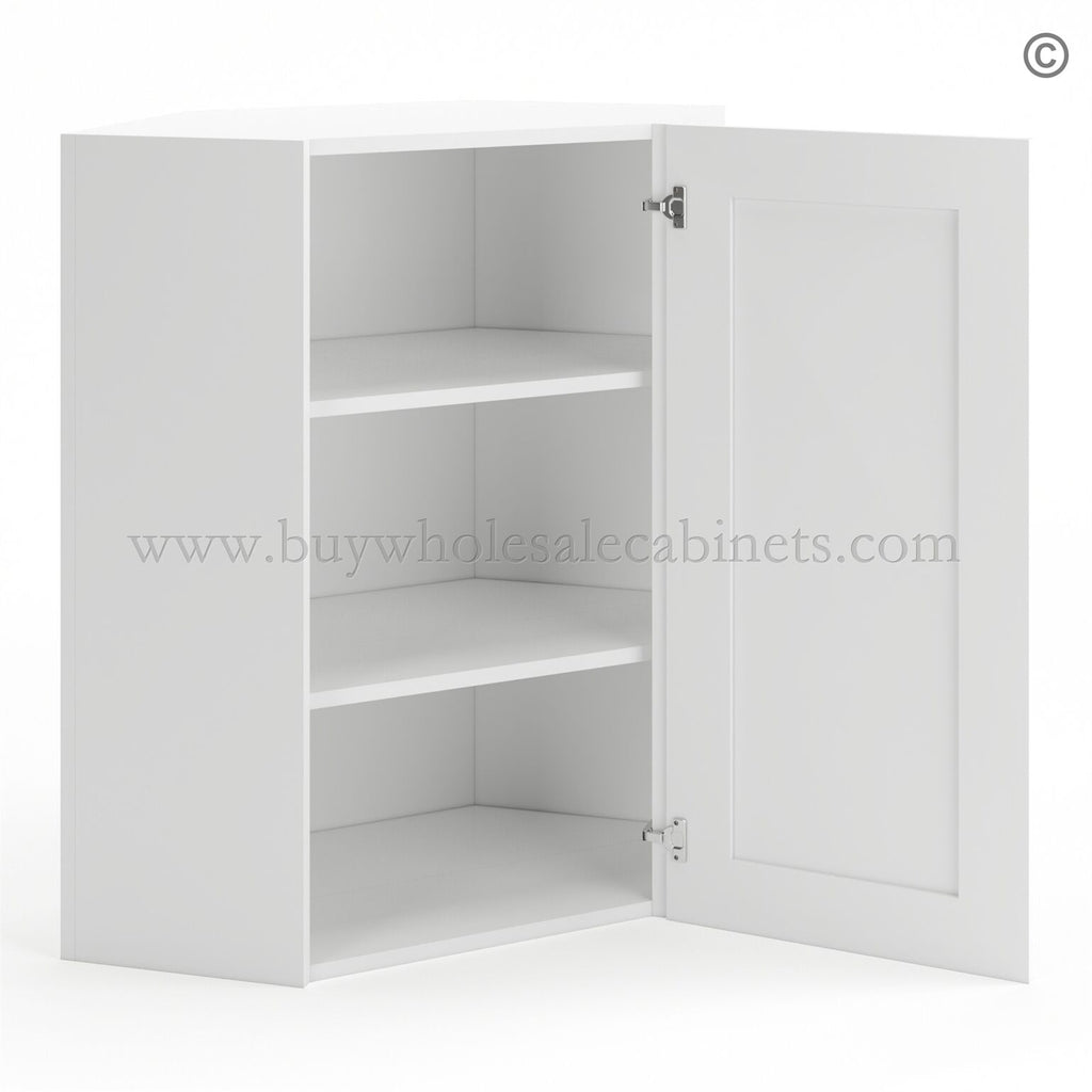 Frameless Modern White Shaker 24″ Wide Wall Diagonal Door – 1 Door 2 Shelves