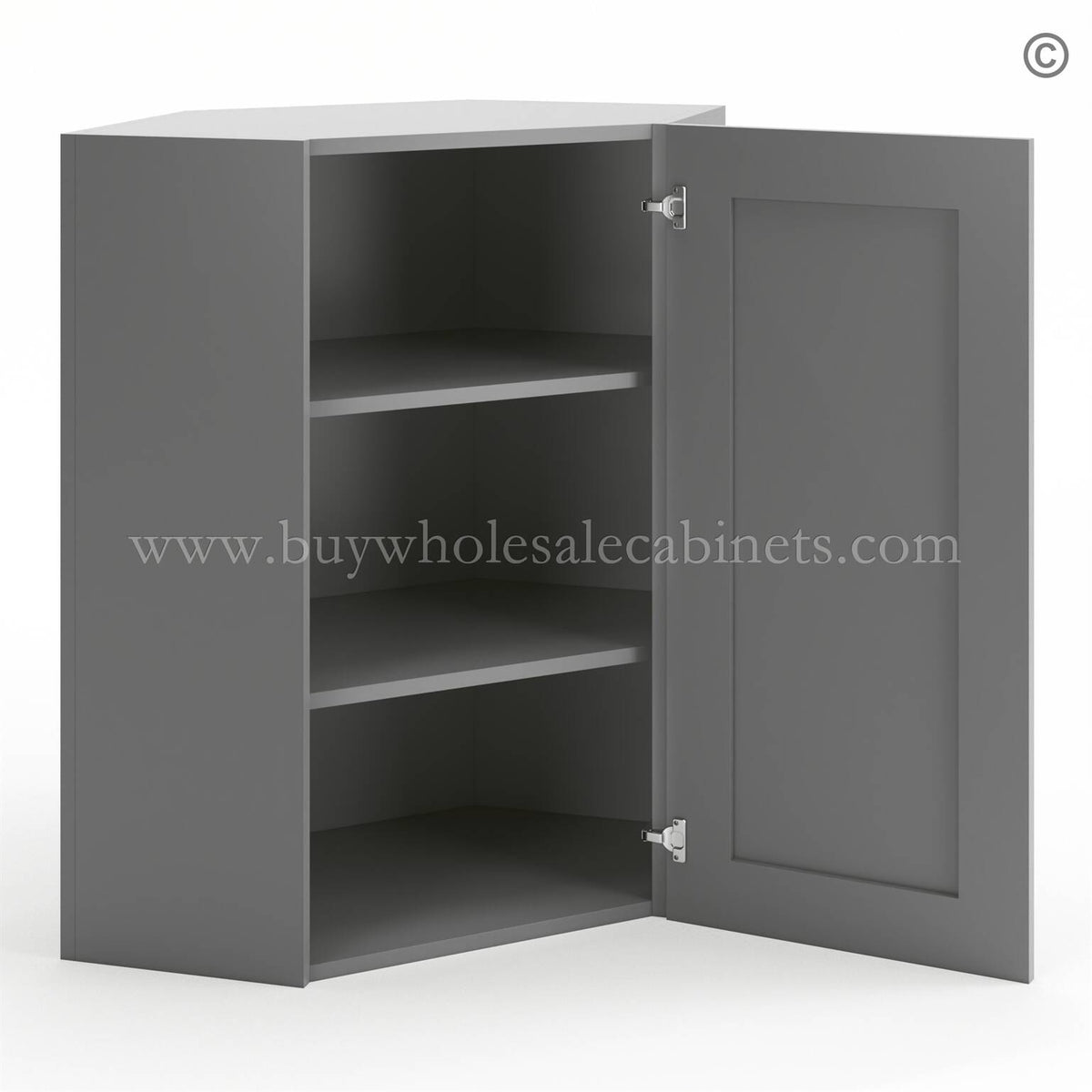 Frameless Graphite Gray 24″ Wide Wall Diagonal Door – 1 Door 2 Shelves