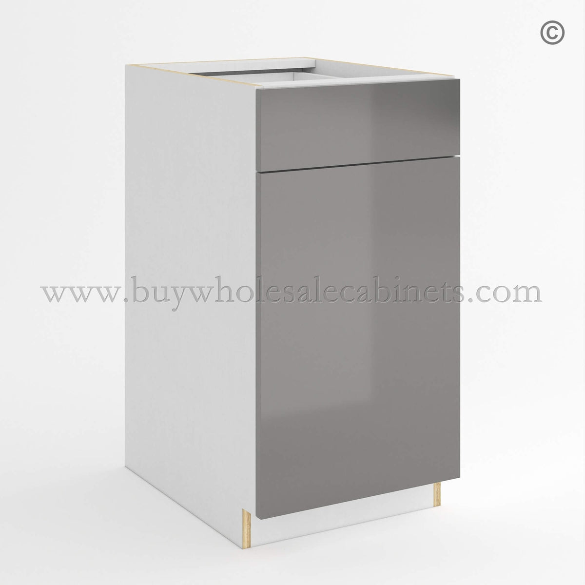 Frameless Gloss Gray Trash Base Cabinet