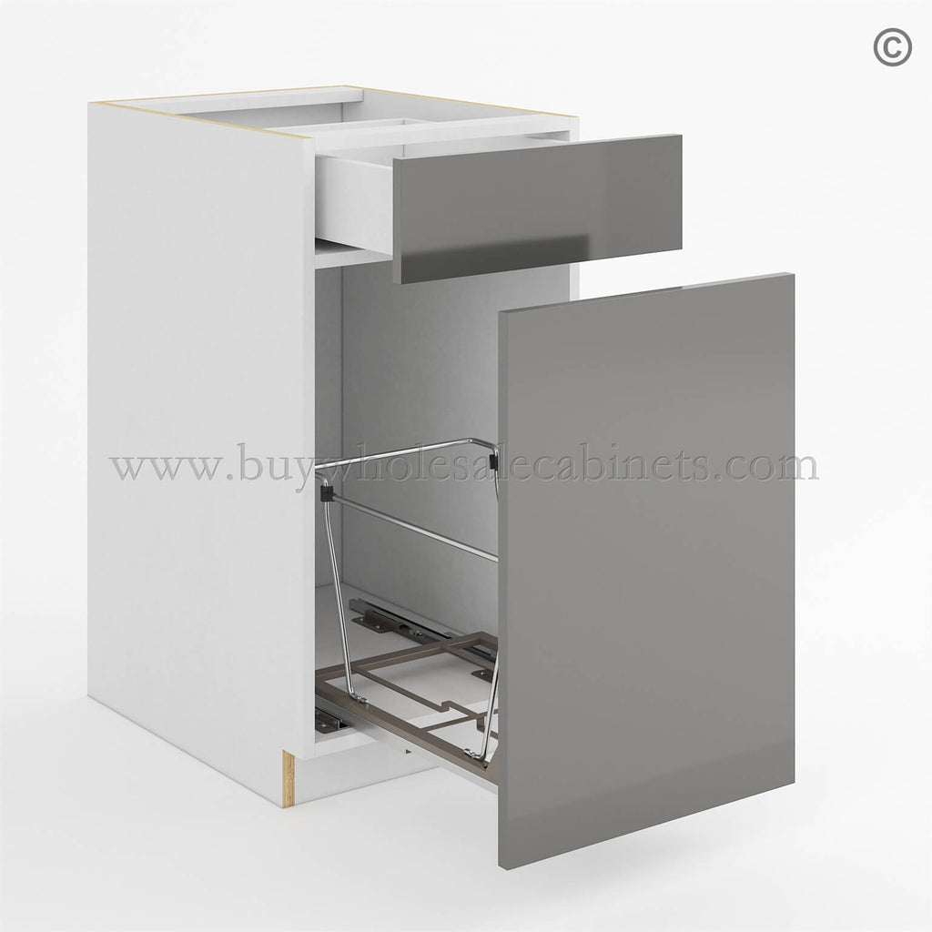 Frameless Gloss Gray Trash Base Cabinet