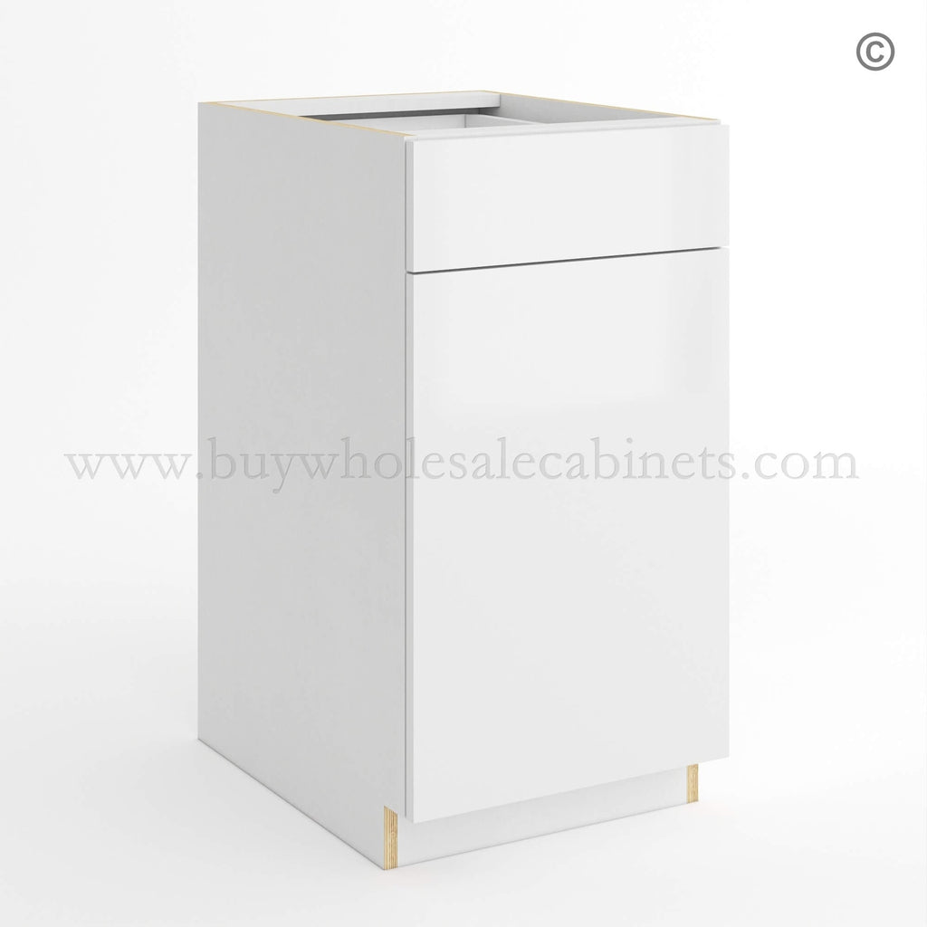 Frameless Gloss White Trash Base Cabinet