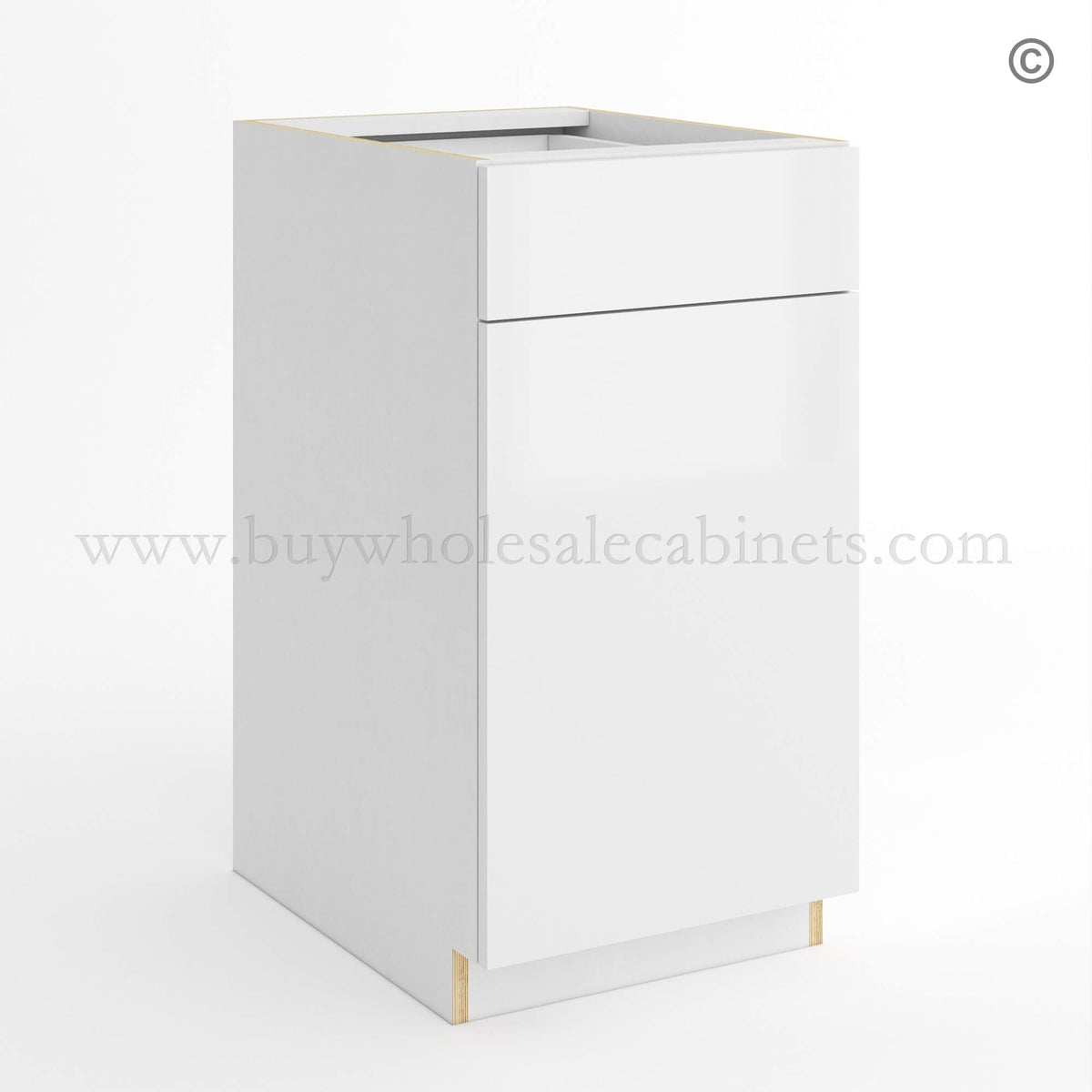 Frameless Gloss White Trash Base Cabinet