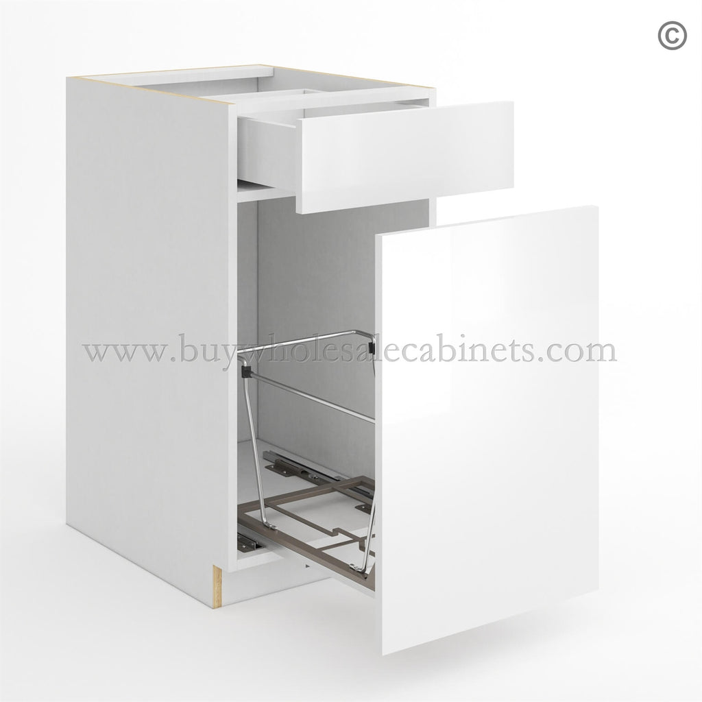 Frameless Gloss White Trash Base Cabinet