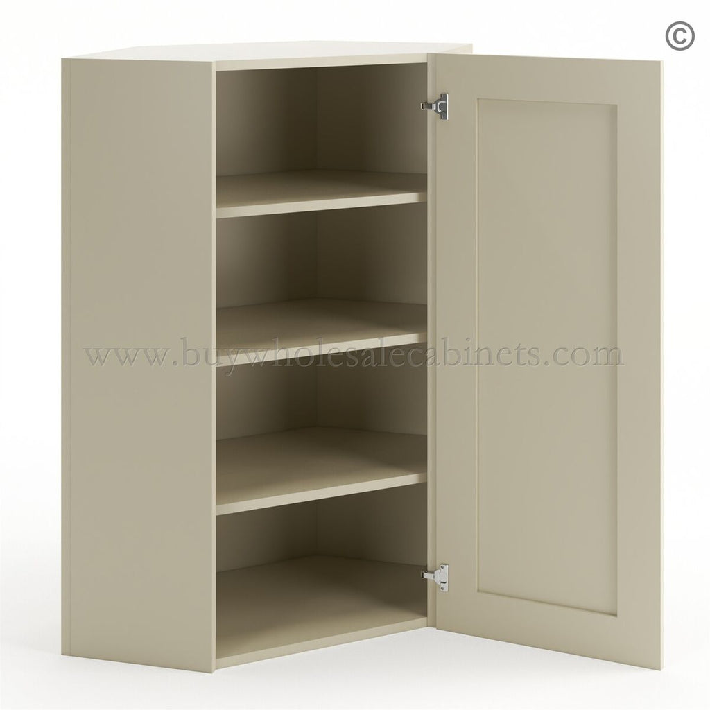 Frameless Ivory White 24″ Wide Wall Diagonal Door – 1 Door 3 Shelves –