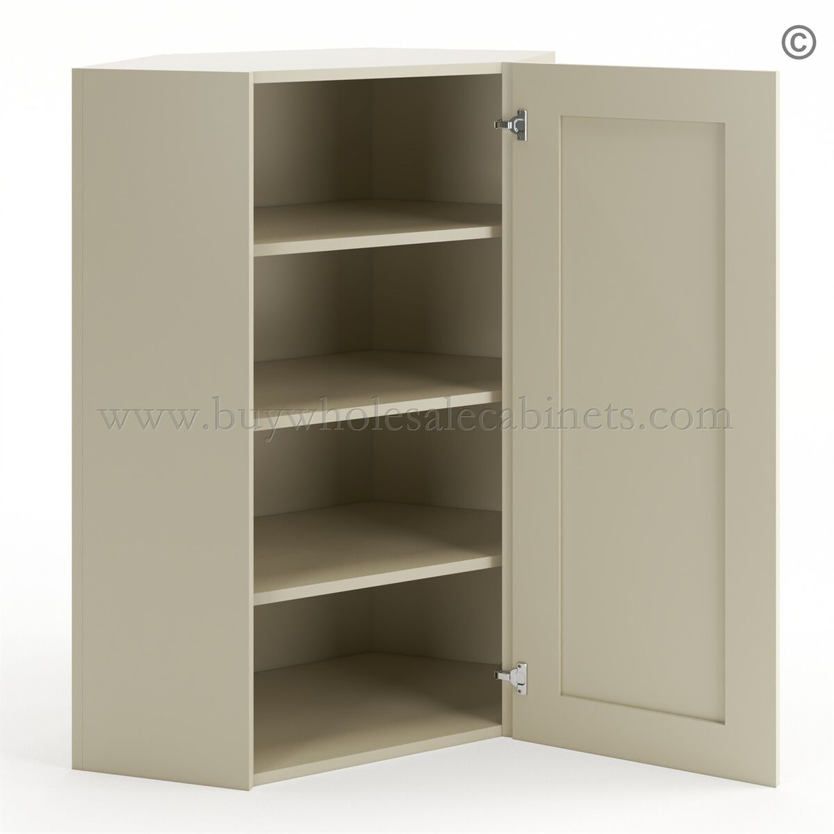 Frameless Ivory White 24″ Wide Wall Diagonal Door – 1 Door 3 Shelves –