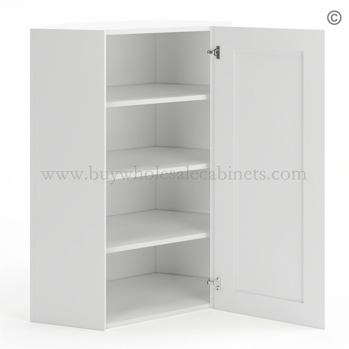 Frameless Modern White Shaker 24″ Wide Wall Diagonal Door – 1 Door 3 Shelves –