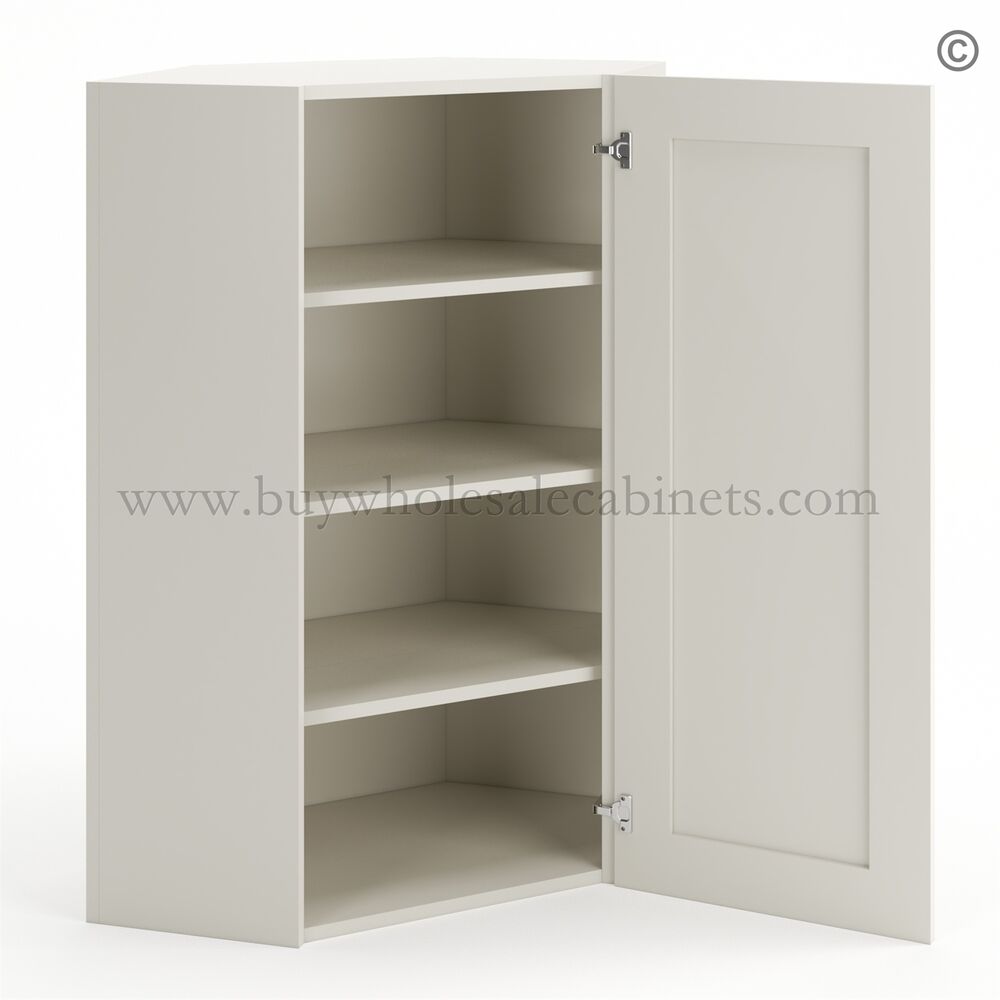 Frameless Pearl White 24″ Wide Wall Diagonal Door – 1 Door 3 Shelves –