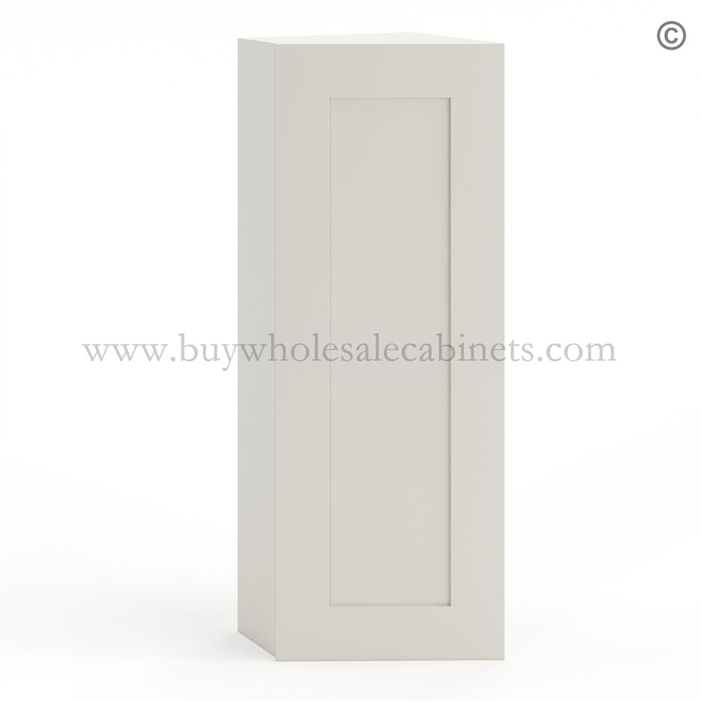 Frameless Pearl White 12″ Wide Wall End Angle – 1 Door 2 Shelves