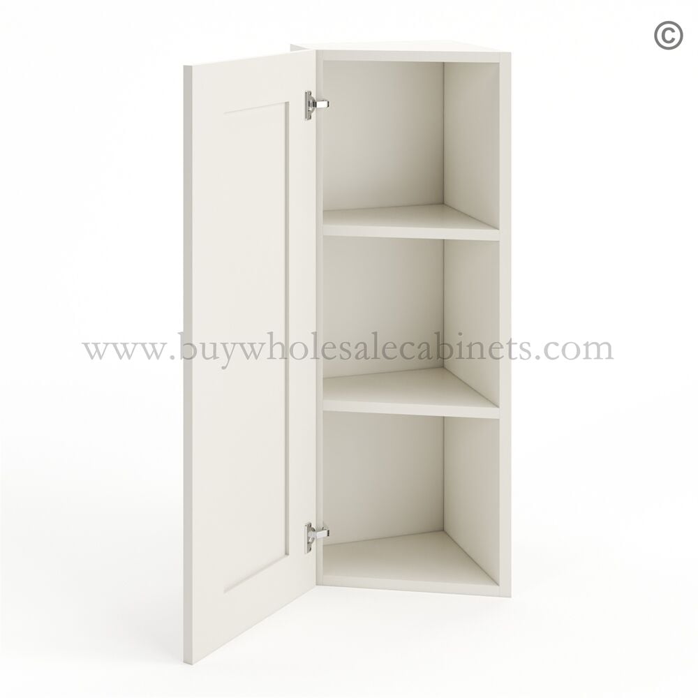 Frameless Pearl White 12″ Wide Wall End Angle – 1 Door 2 Shelves
