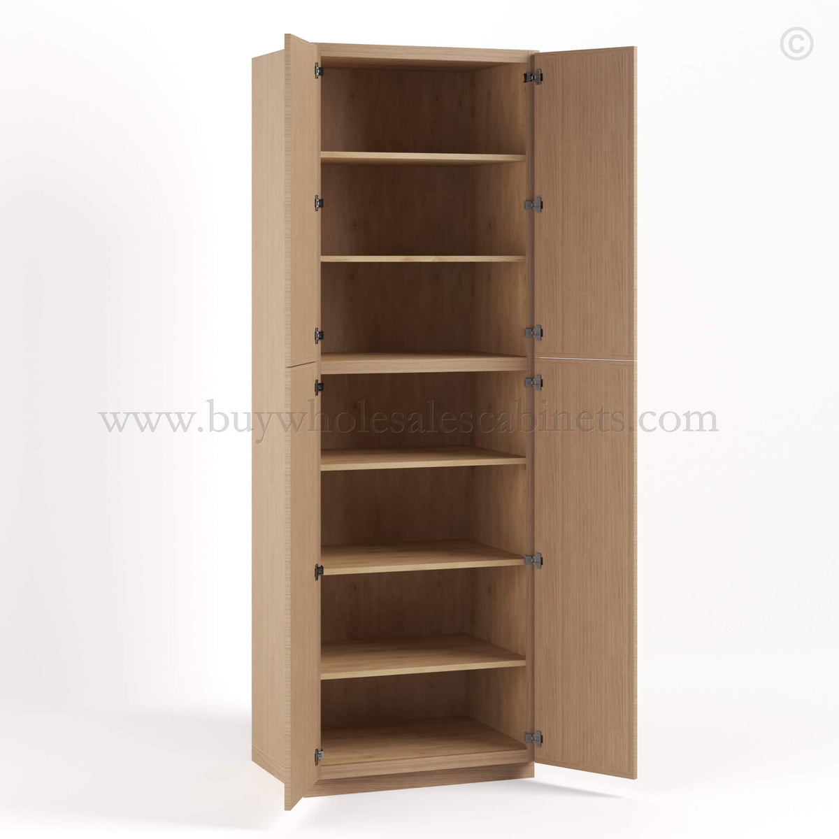 Slim Oak Shaker Tall Pantry Cabinet with 4 Doors