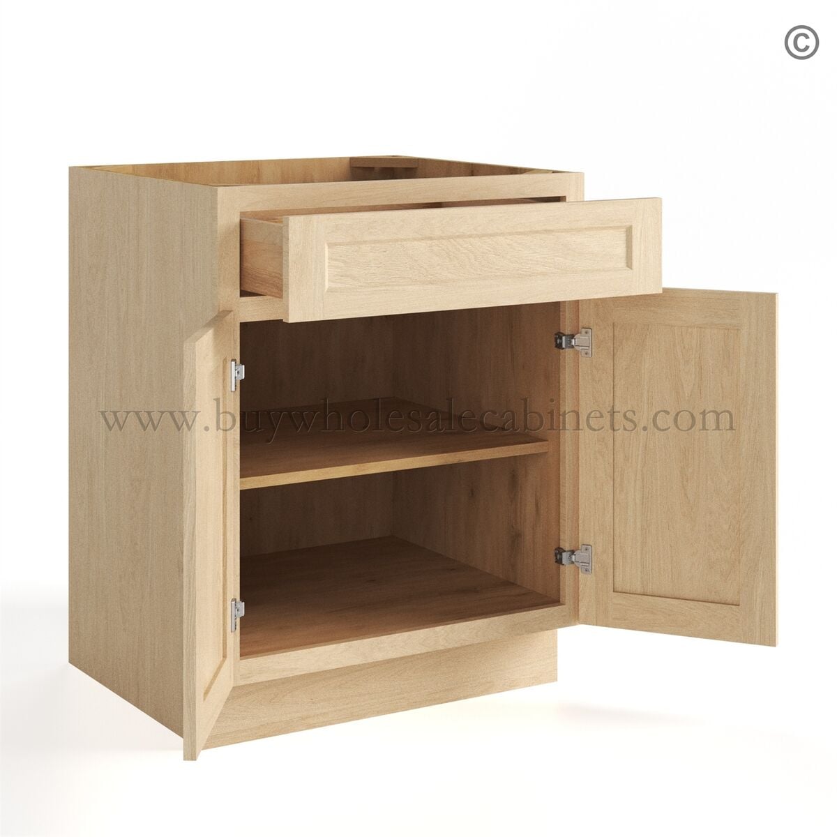 Unfinished Shaker Base Cabinet Two Doors/One Drawer