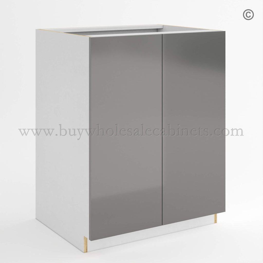 Frameless Gloss Gray Full Height Double Door Base Cabinet