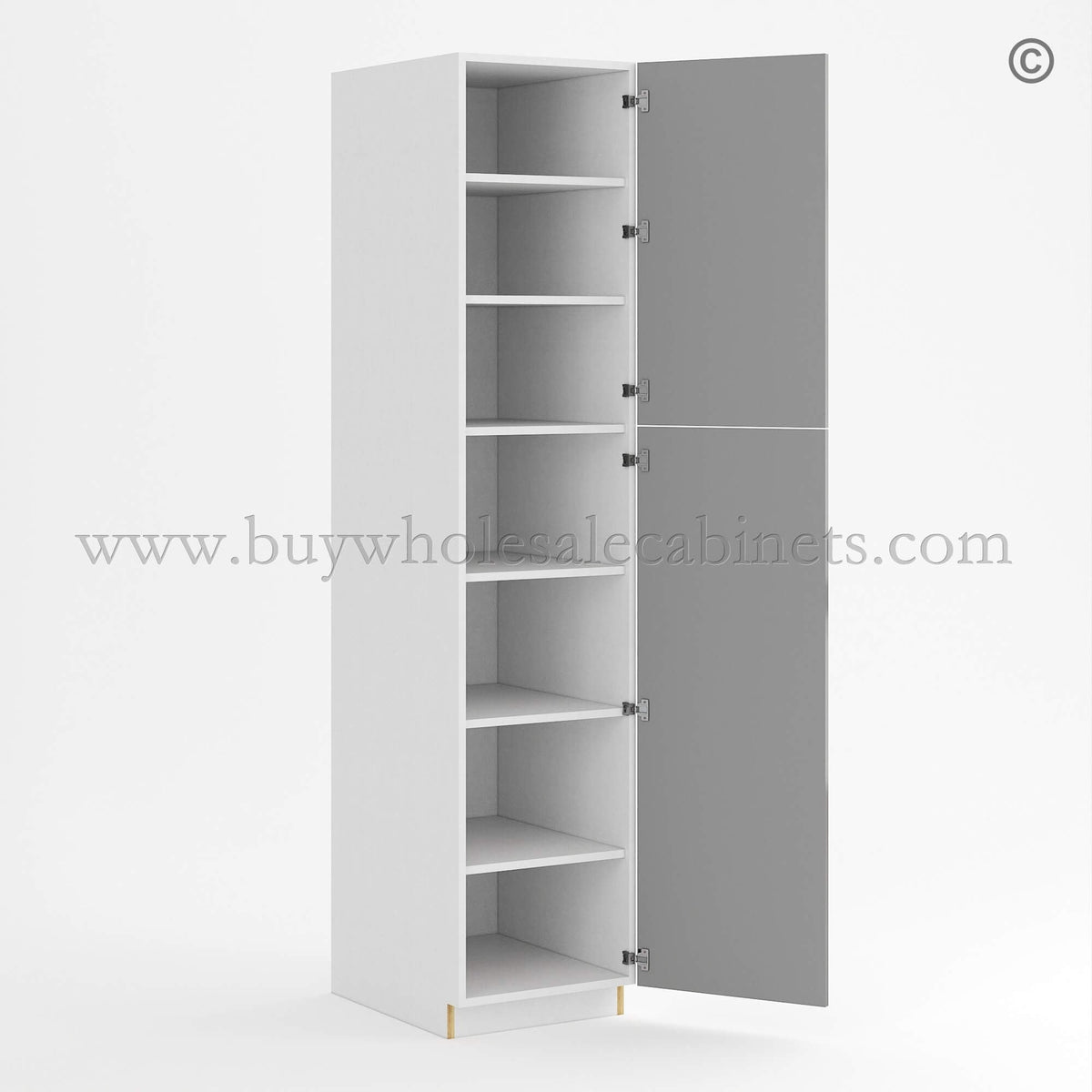 Frameless Gloss Gray Tall Pantry Cabinet with 2 Doors