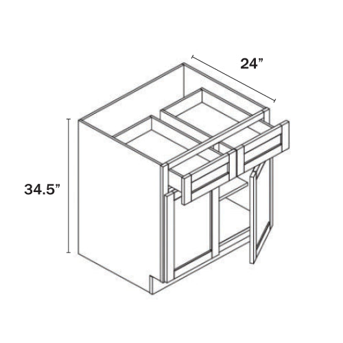 Charcoal Black Shaker Base Cabinet Double Doors & Double Drawer