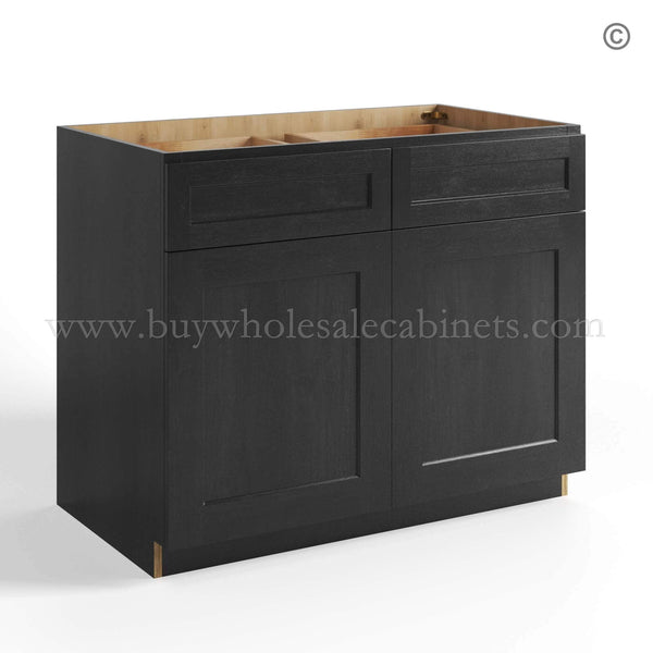 Charcoal Black Shaker Base Cabinet Double Doors & Double Drawer