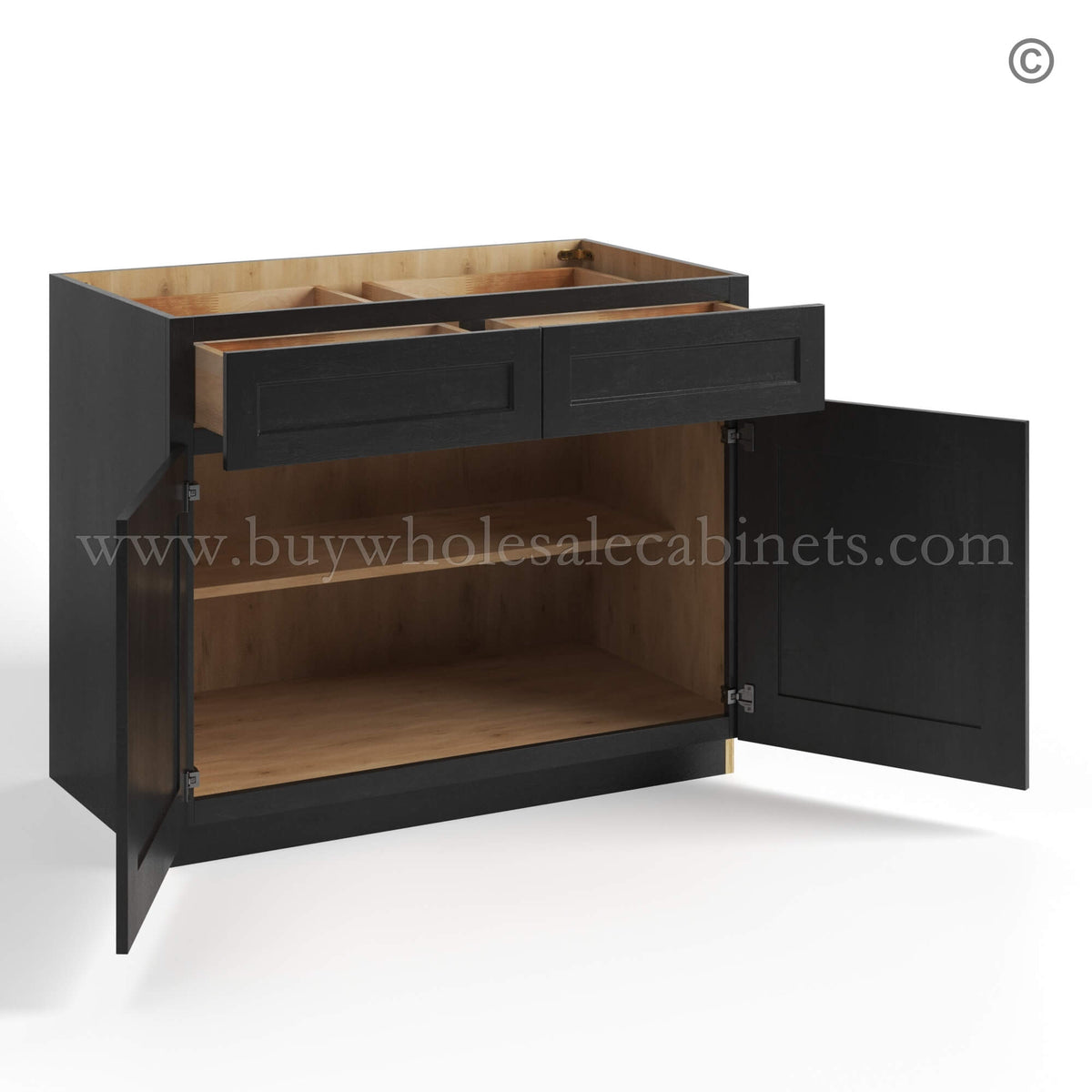 Charcoal Black Shaker Base Cabinet Double Doors & Double Drawer