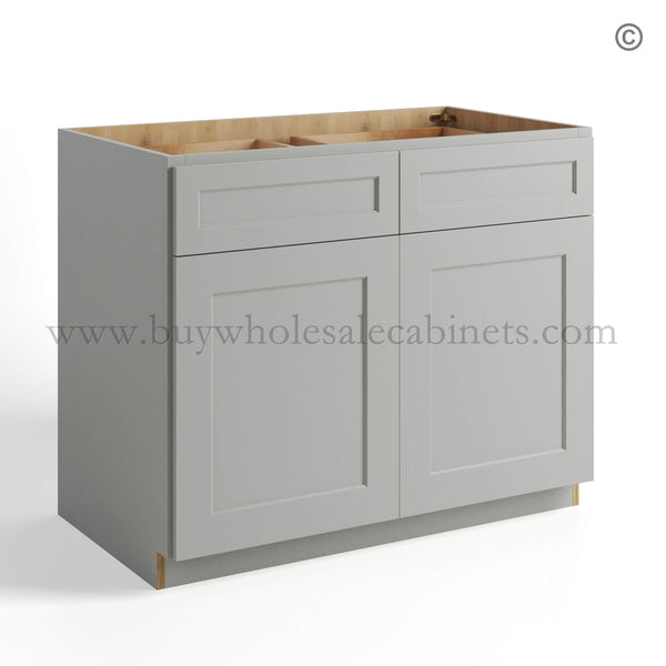 Dorian Gray Shaker Base Cabinet Double Doors and Double Drawer