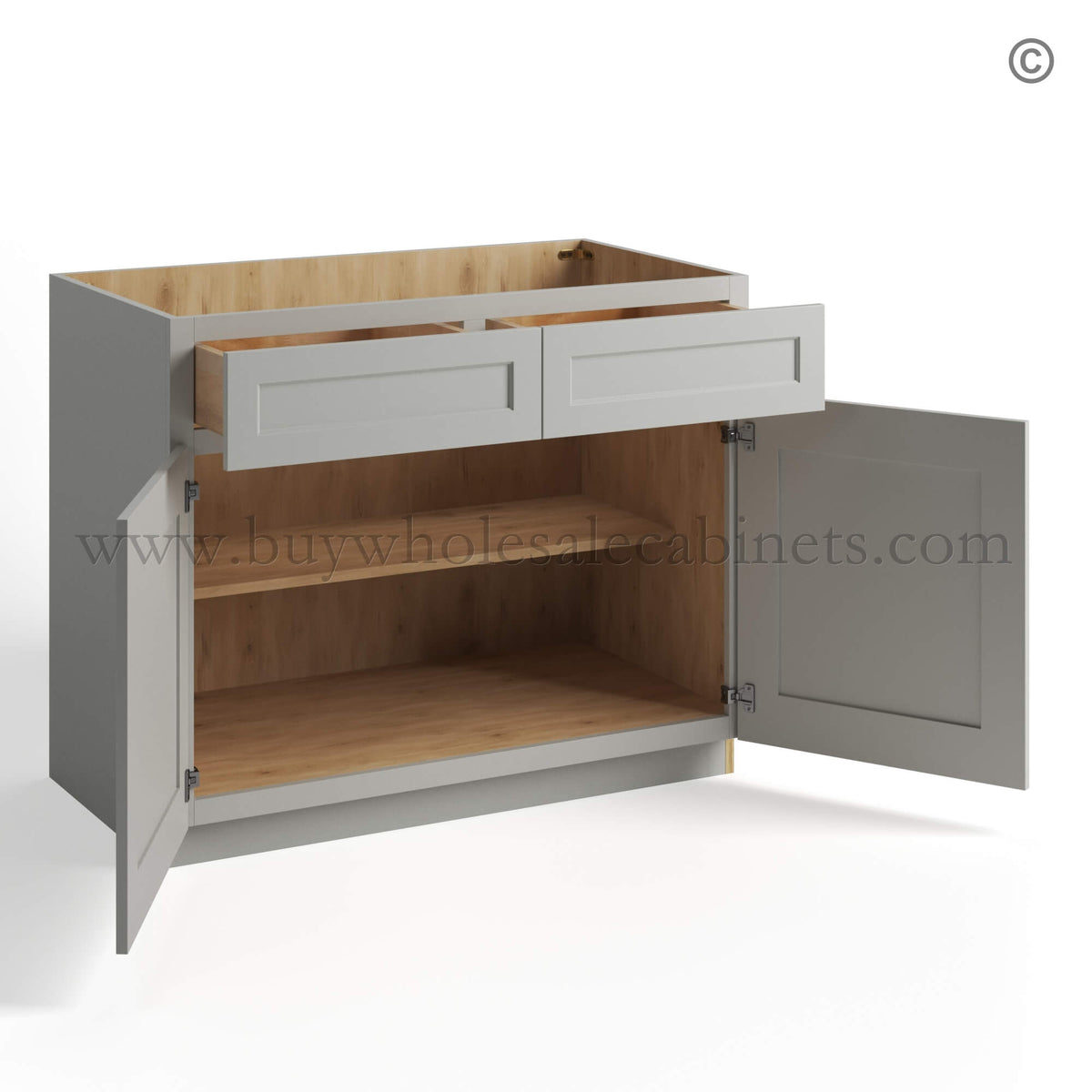 Dorian Gray Shaker Base Cabinet Double Doors and Double Drawer