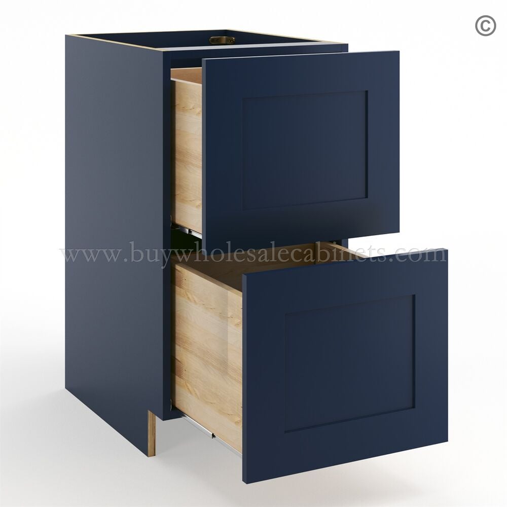 Frameless Oxford Blue Base Cabinet – 2 Drawer