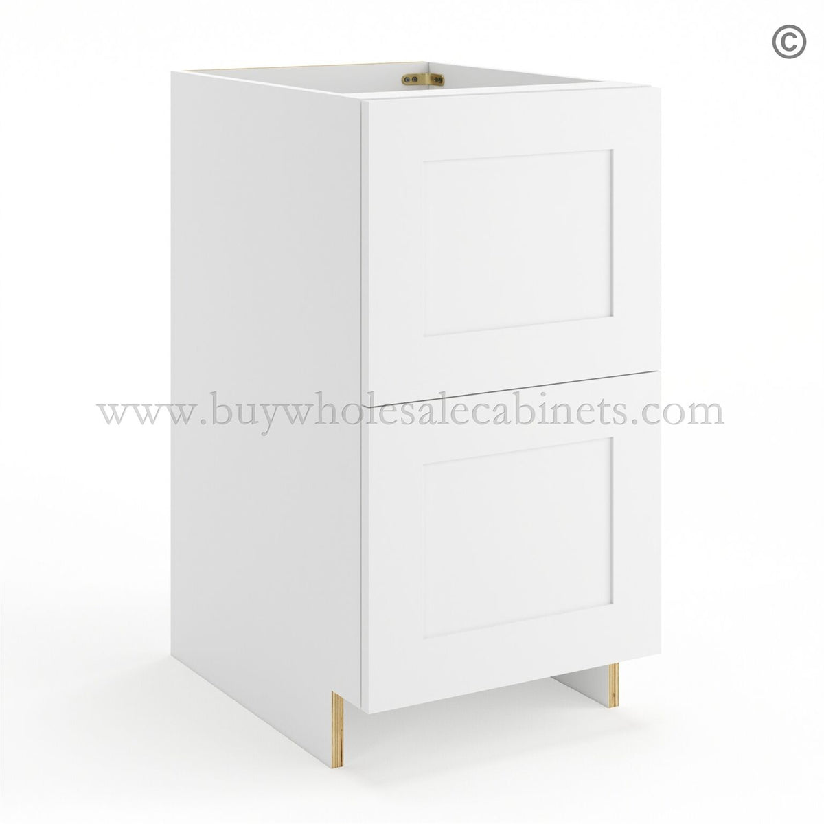 Frameless Modern White Shaker Base Cabinet – 2 Drawer