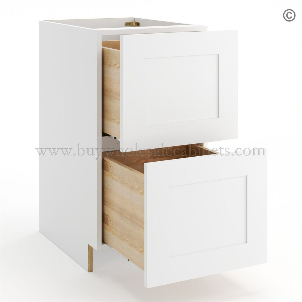 Frameless Modern White Shaker Base Cabinet – 2 Drawer
